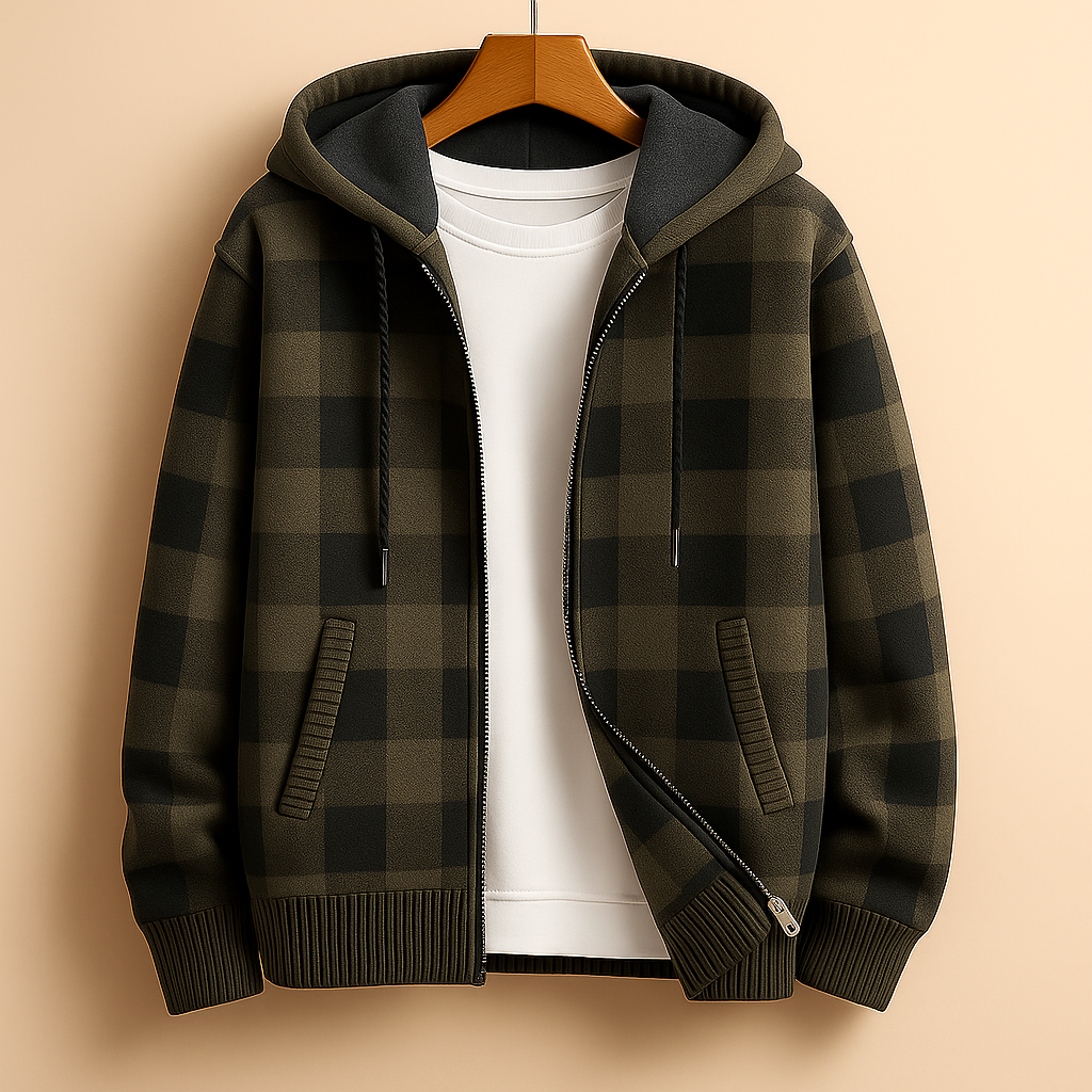 Men's plaid fleece-lined hooded jacket — additional view