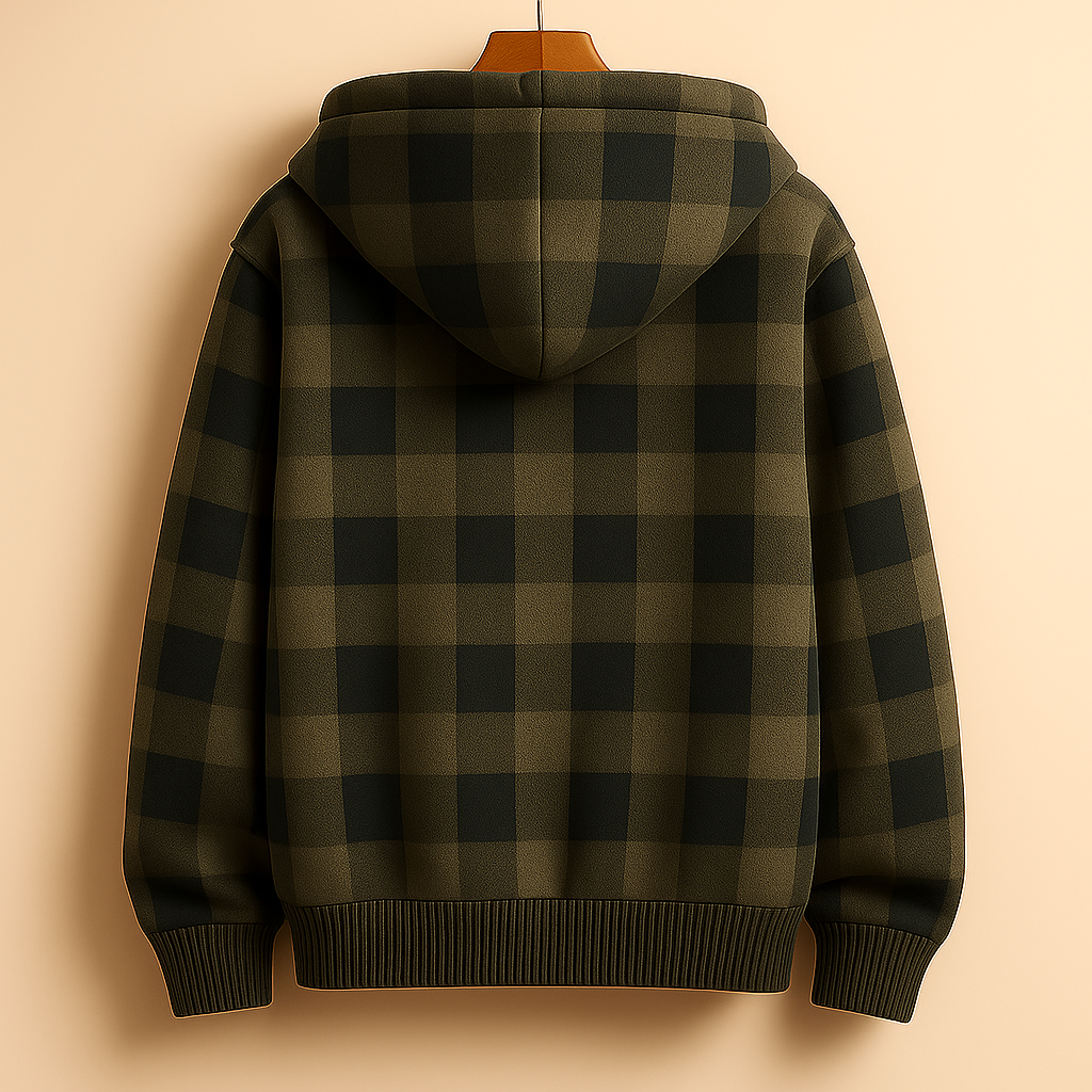 Men's plaid fleece-lined hooded jacket — additional view