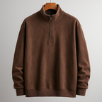 Men's fleece quarter-zip pullover hoodie in brown — detail view