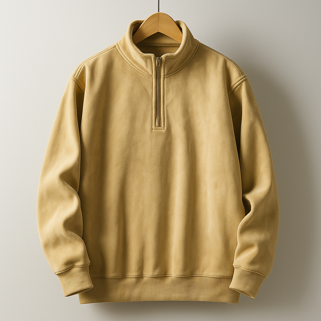 Men's fleece quarter-zip pullover hoodie in cream — additional view