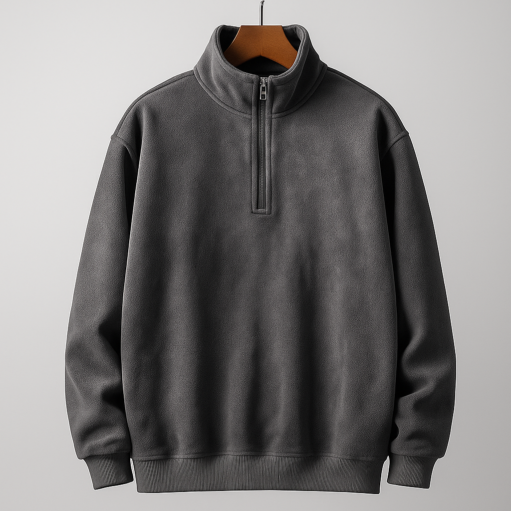 Men's fleece quarter-zip pullover hoodie in grey — additional view