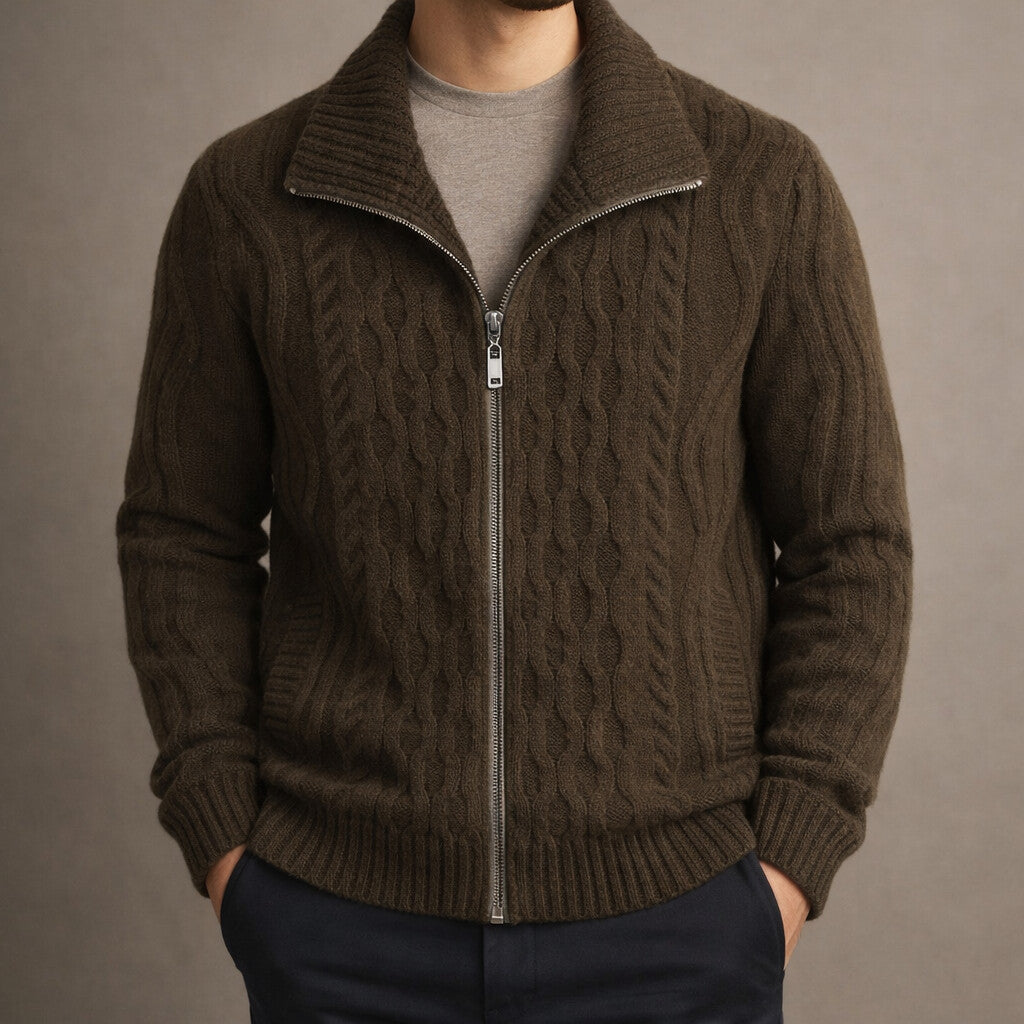 Men's cable knit zip-up cardigan — additional view