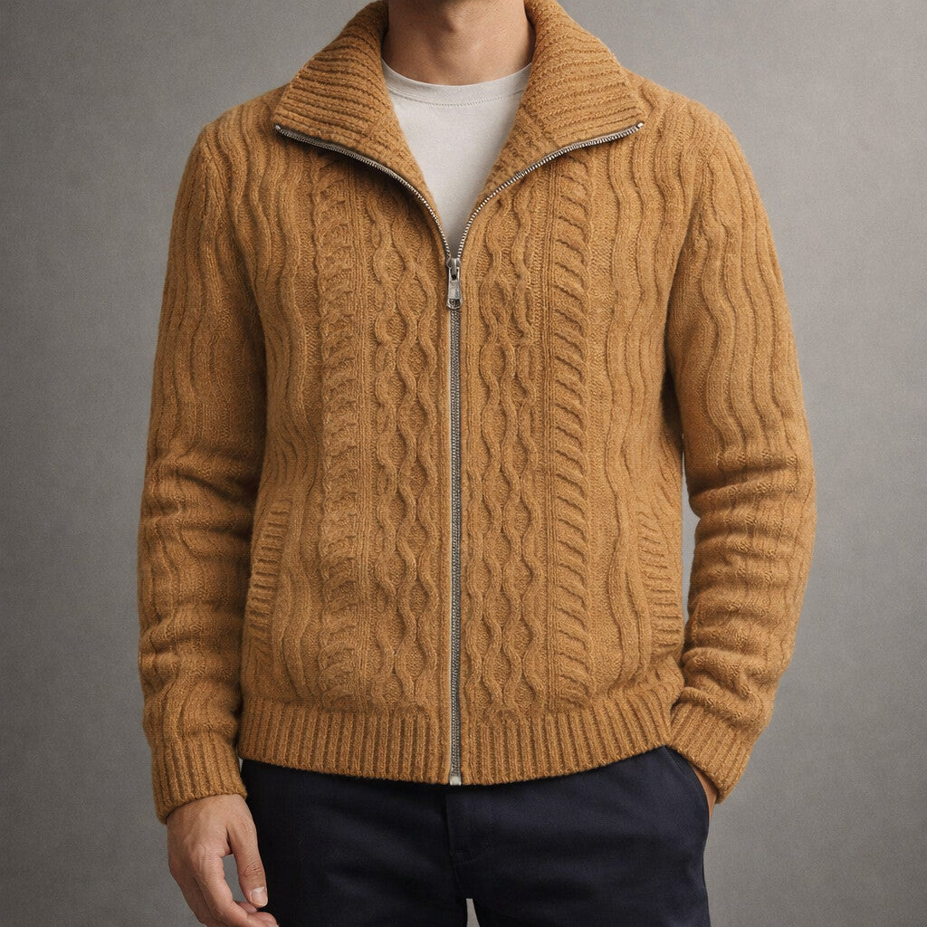 Men's cable knit zip-up cardigan — additional view
