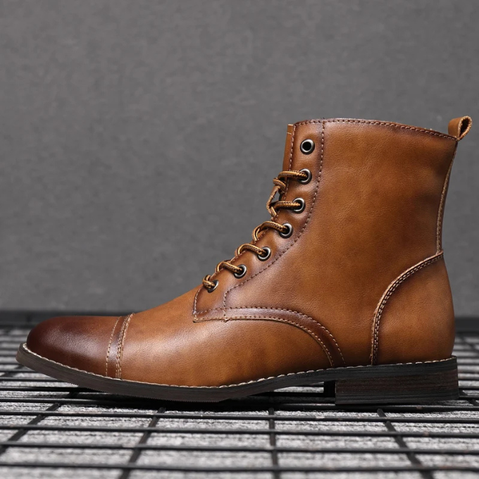 Men's cap toe leather ankle boots in brown — additional view