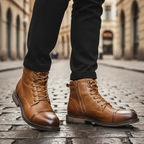 Men's cushioned leather lace-up boots in brown