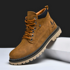 Men's waterproof leather hiking boots in sand brown