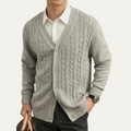 Men's cable knit v-neck cardigan in grey