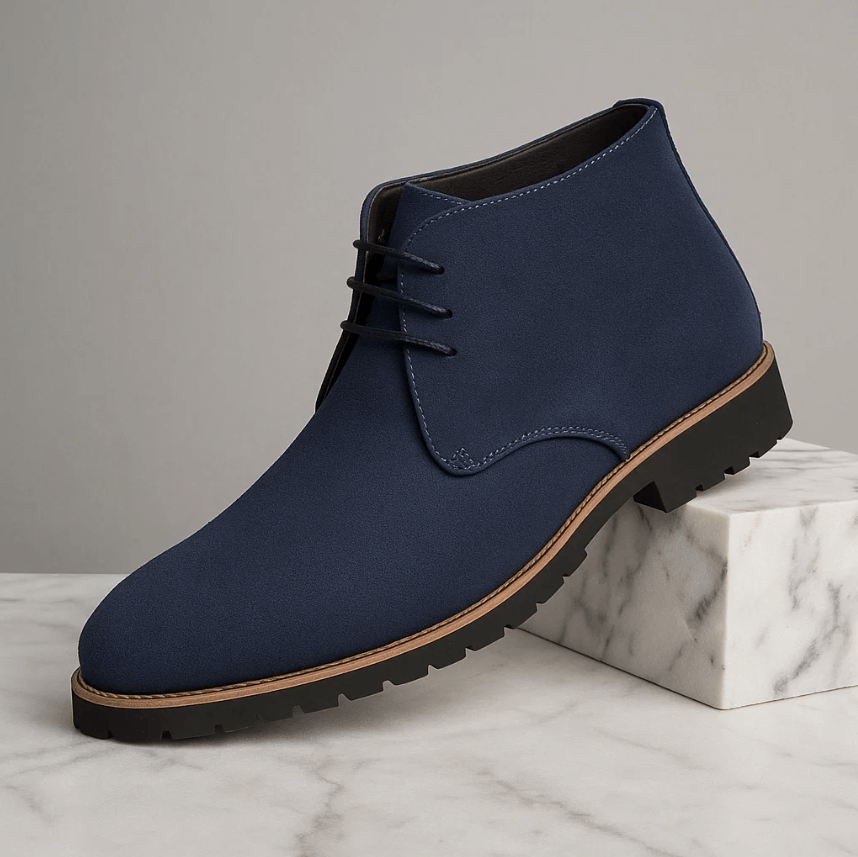 Men's lace-up suede boots in navy blue — additional view