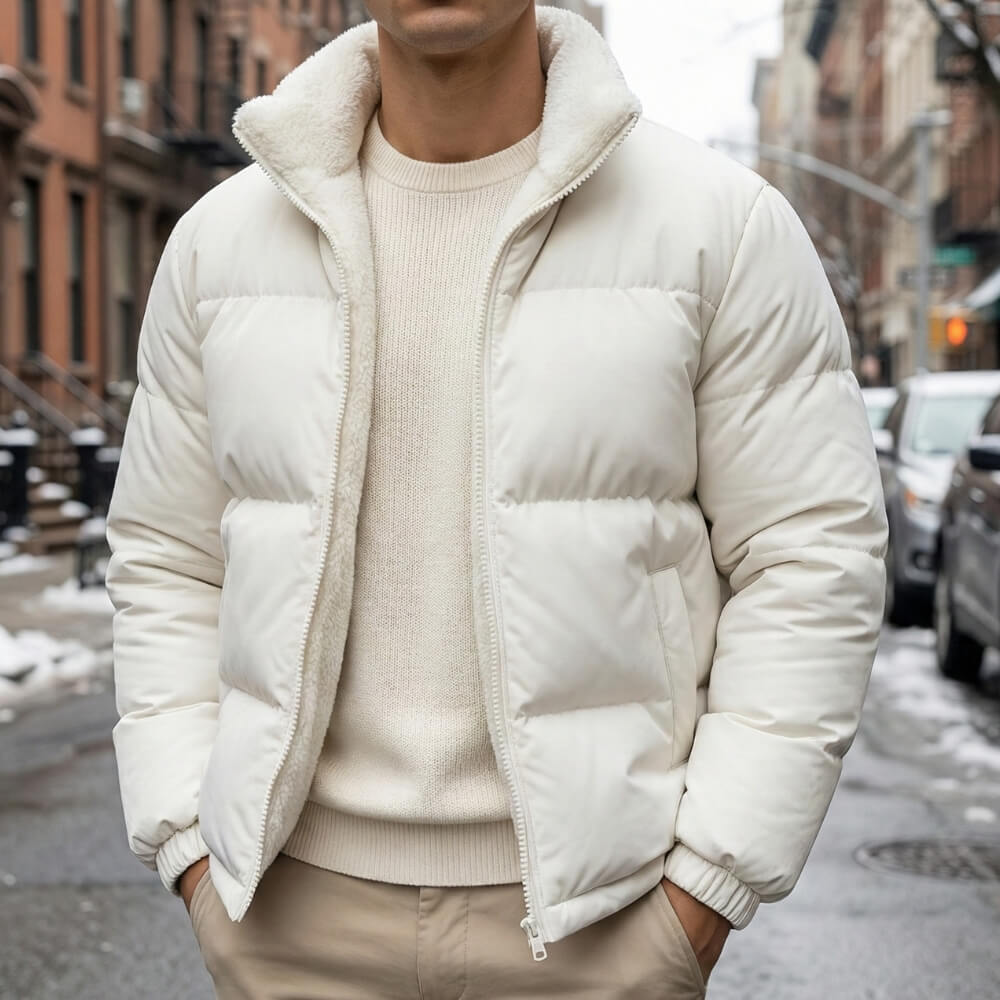 Men's relaxed zip-up down jacket in white — additional view