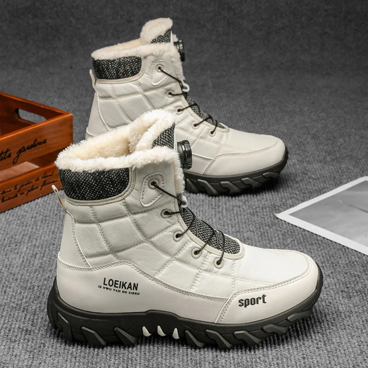 Men's waterproof fur-lined snow boots — detail view
