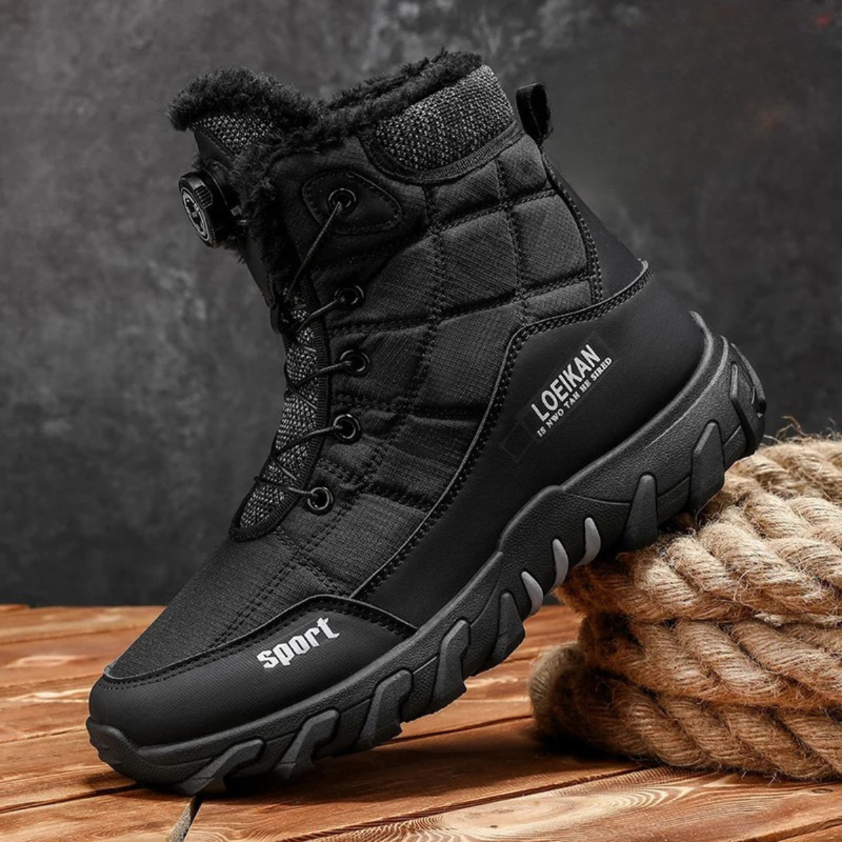 Men's waterproof fur-lined snow boots in black — additional view