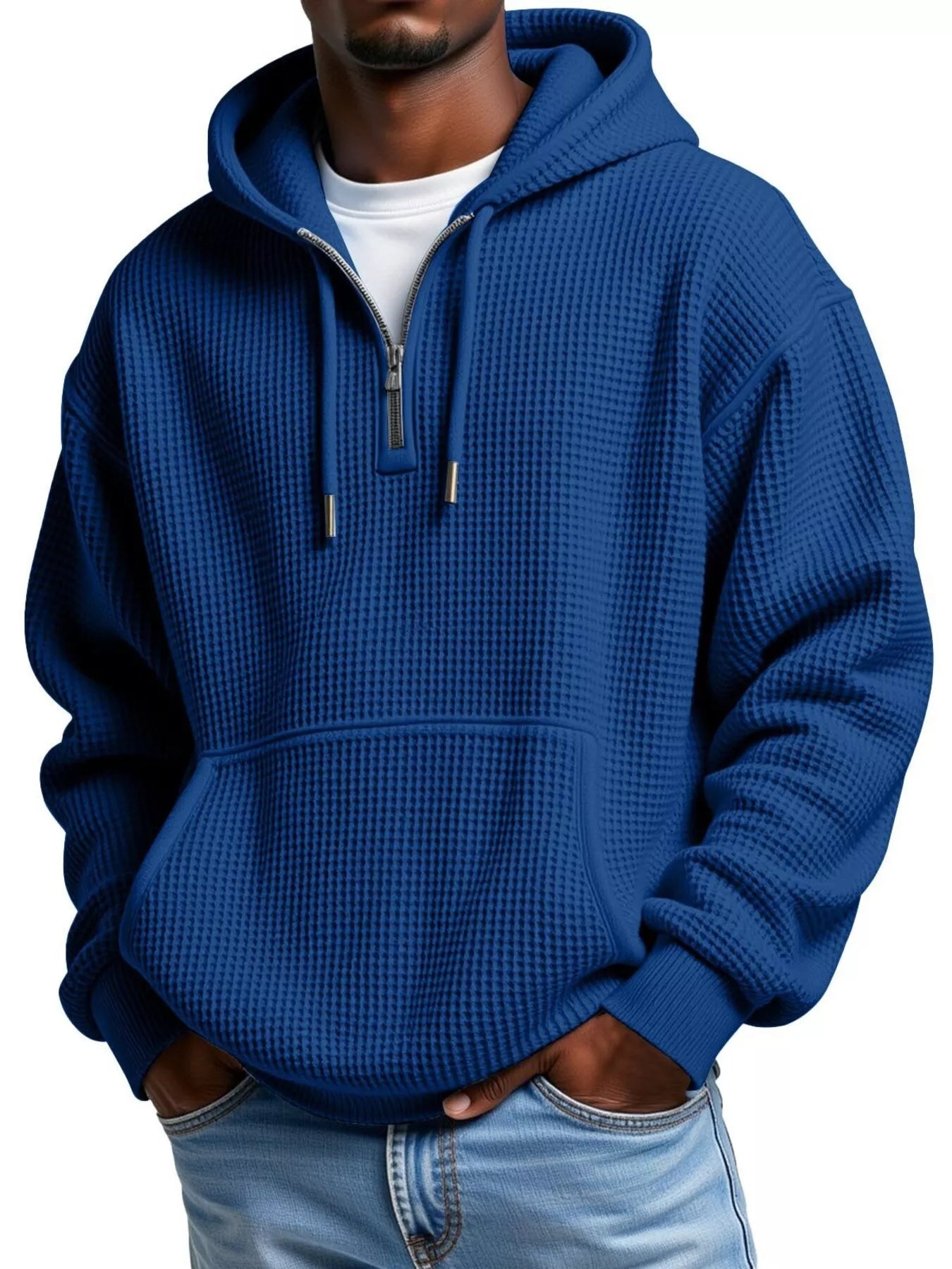 Men's half-zip waffle-knit hoodie — additional view
