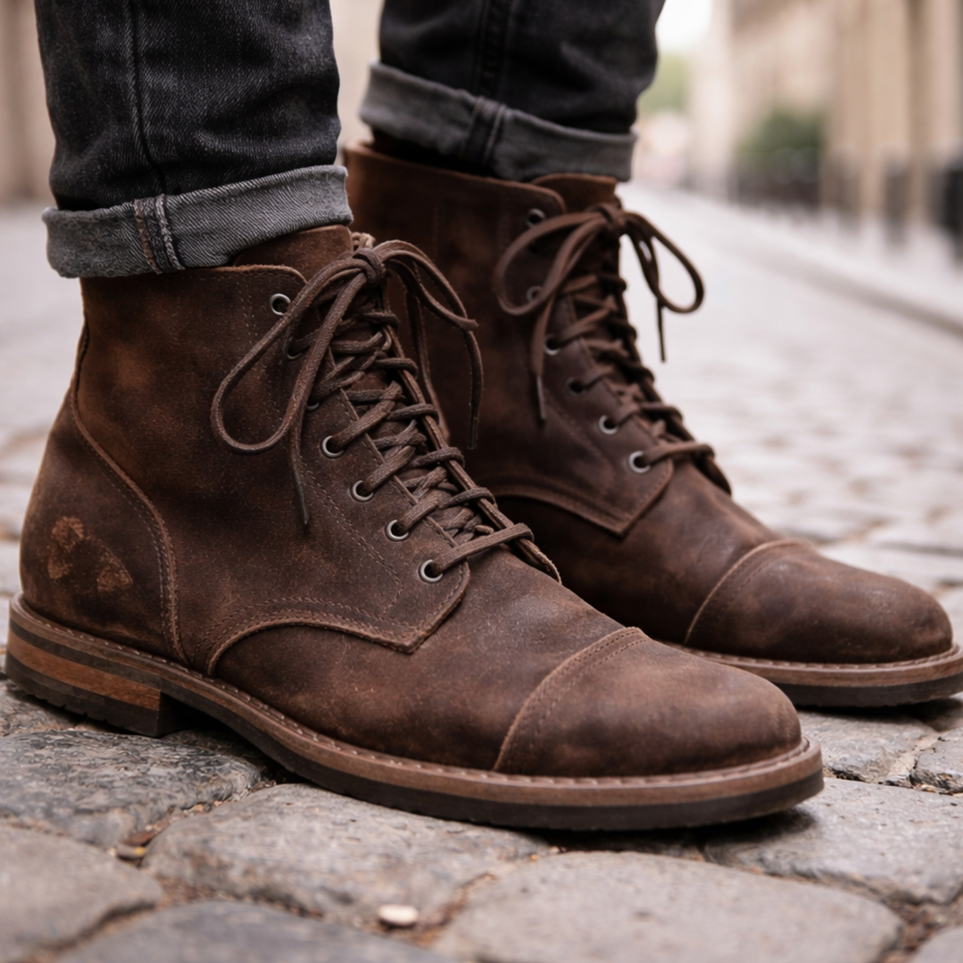 Men's leather lace-up combat boots in khaki — additional view