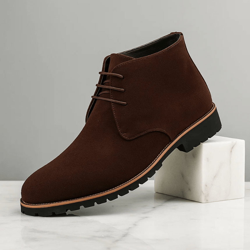 Men's lace-up suede boots in chestnut brown — alternate view