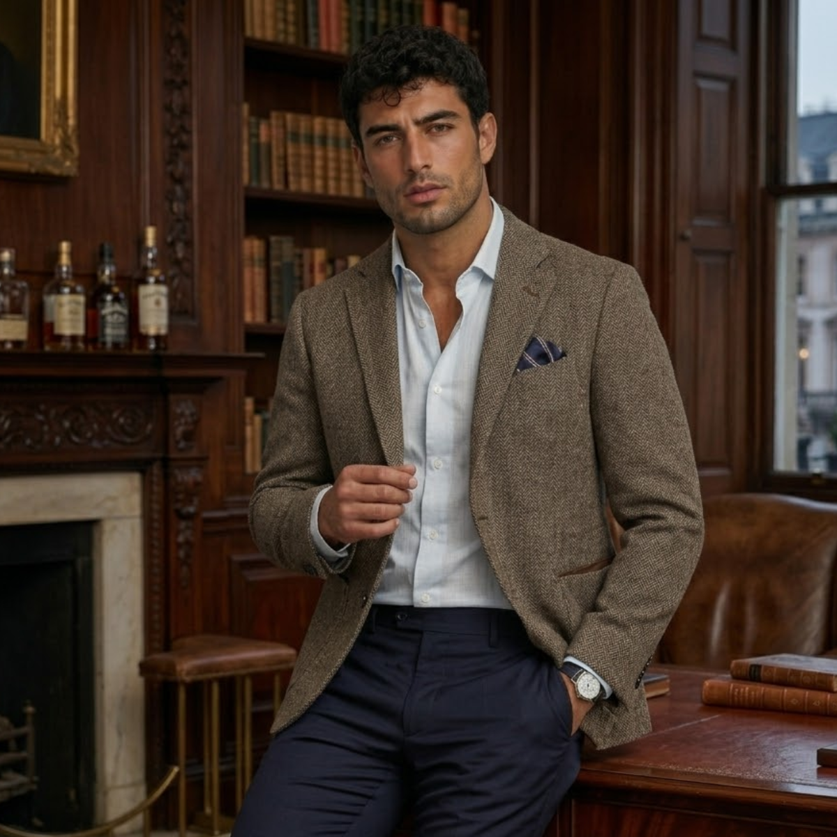 Men's single-breasted herringbone blazer — additional view