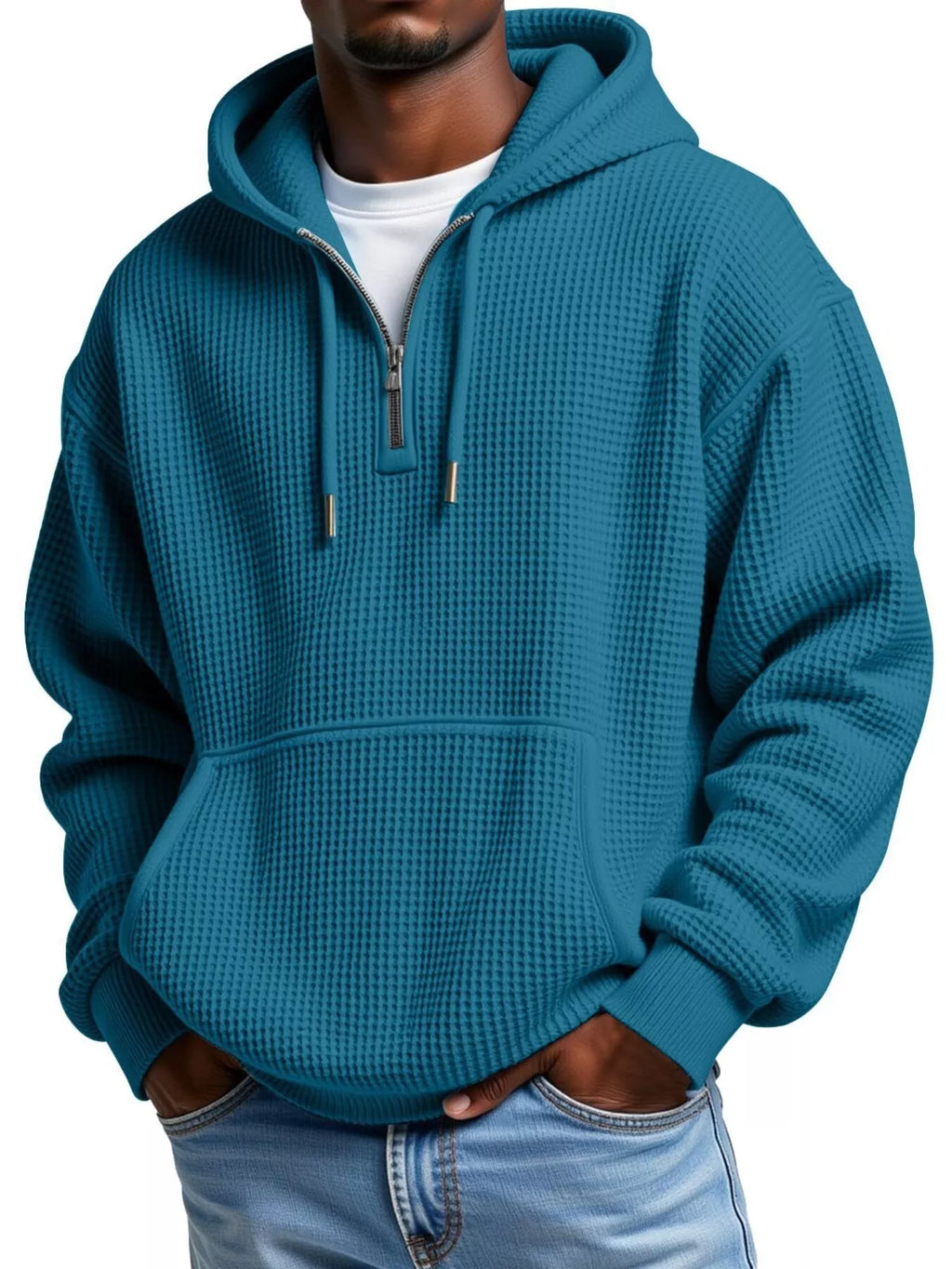 Men's half-zip waffle-knit hoodie — additional view