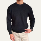 Men's ribbed crew neck pullover in black