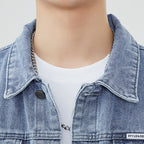Men's distressed button-up denim jacket — additional view