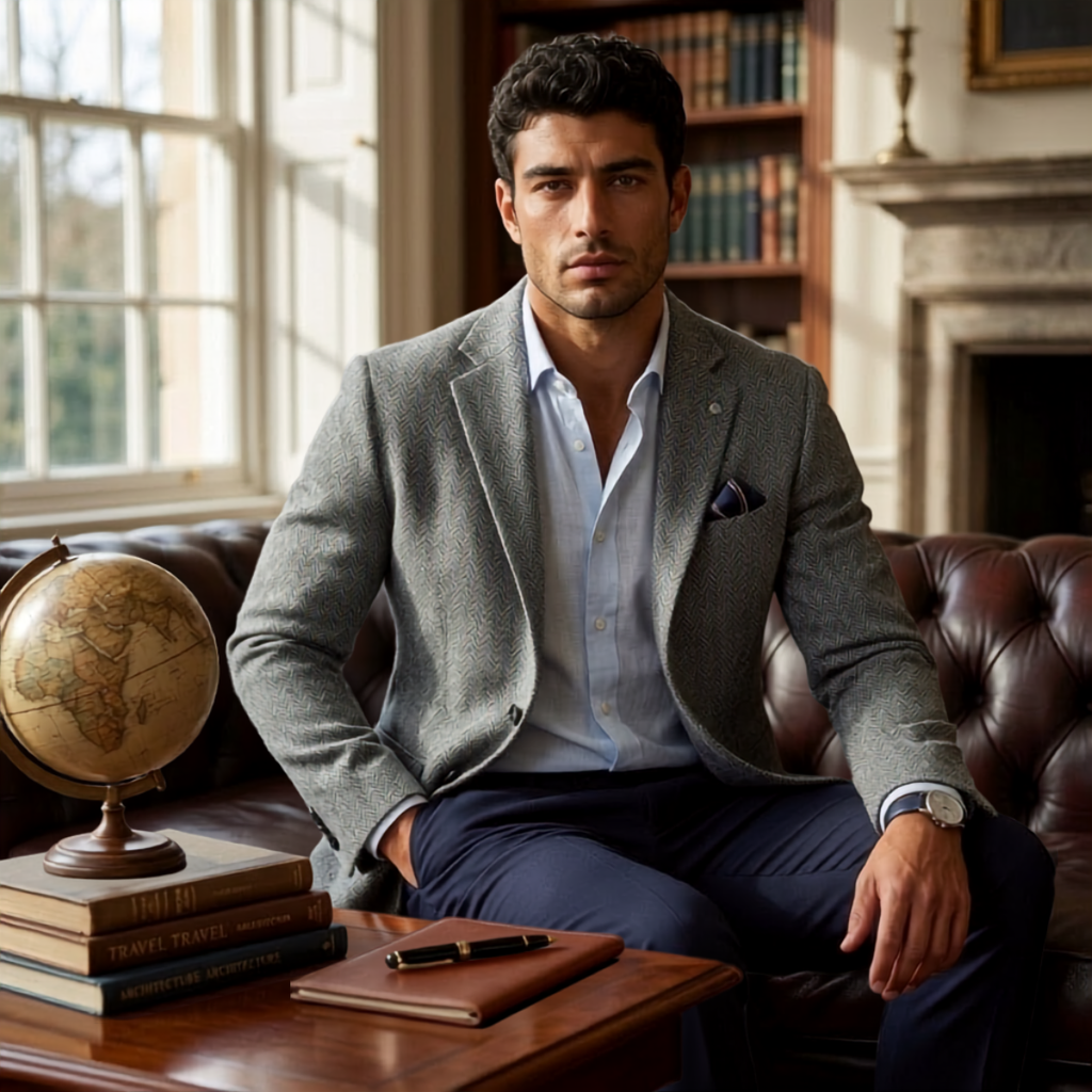 Men's single-breasted herringbone blazer — additional view