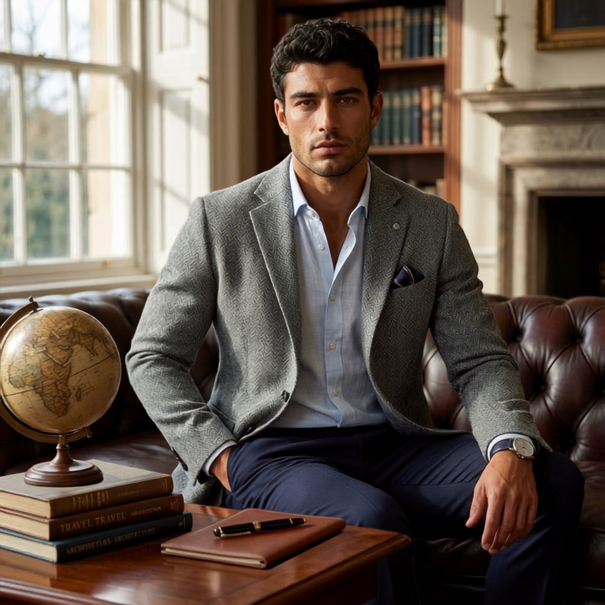 Men's single-breasted herringbone blazer — additional view