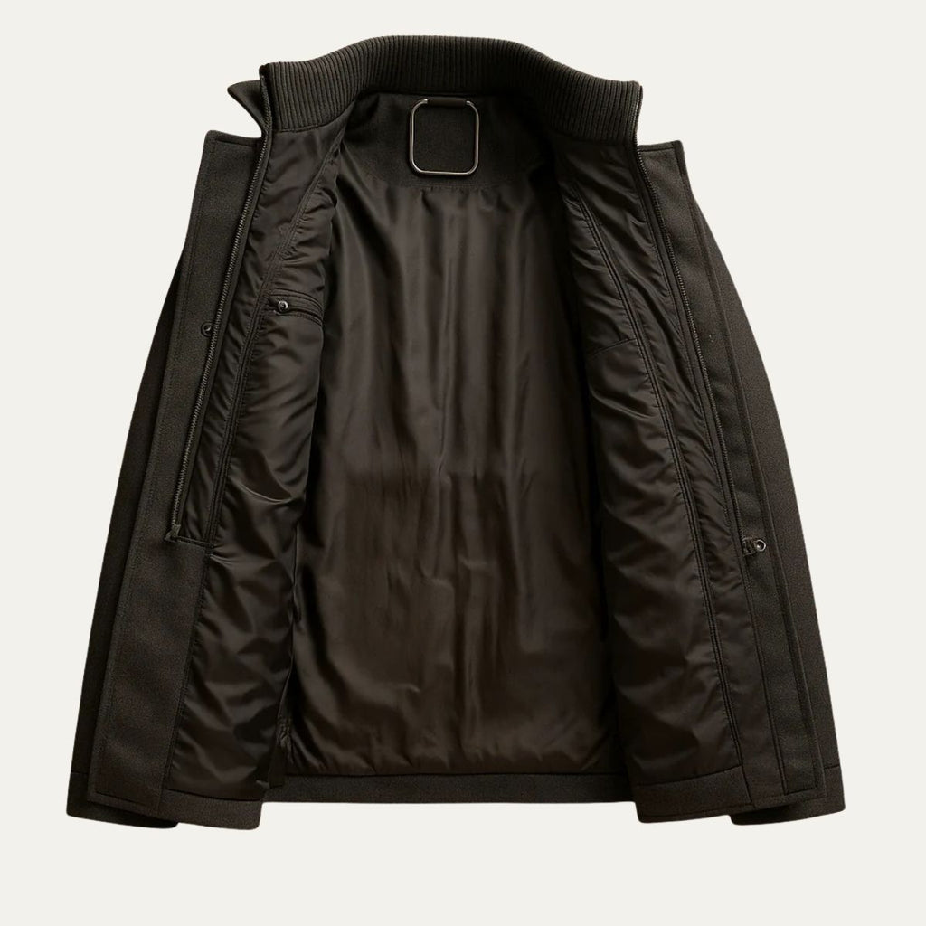 Men's insulated heritage coat — detail view