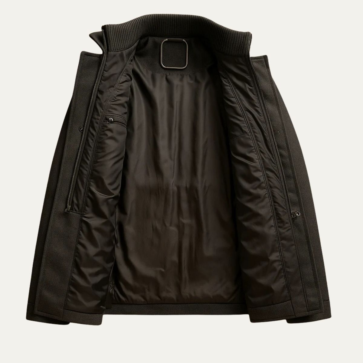 Men's insulated heritage coat — detail view