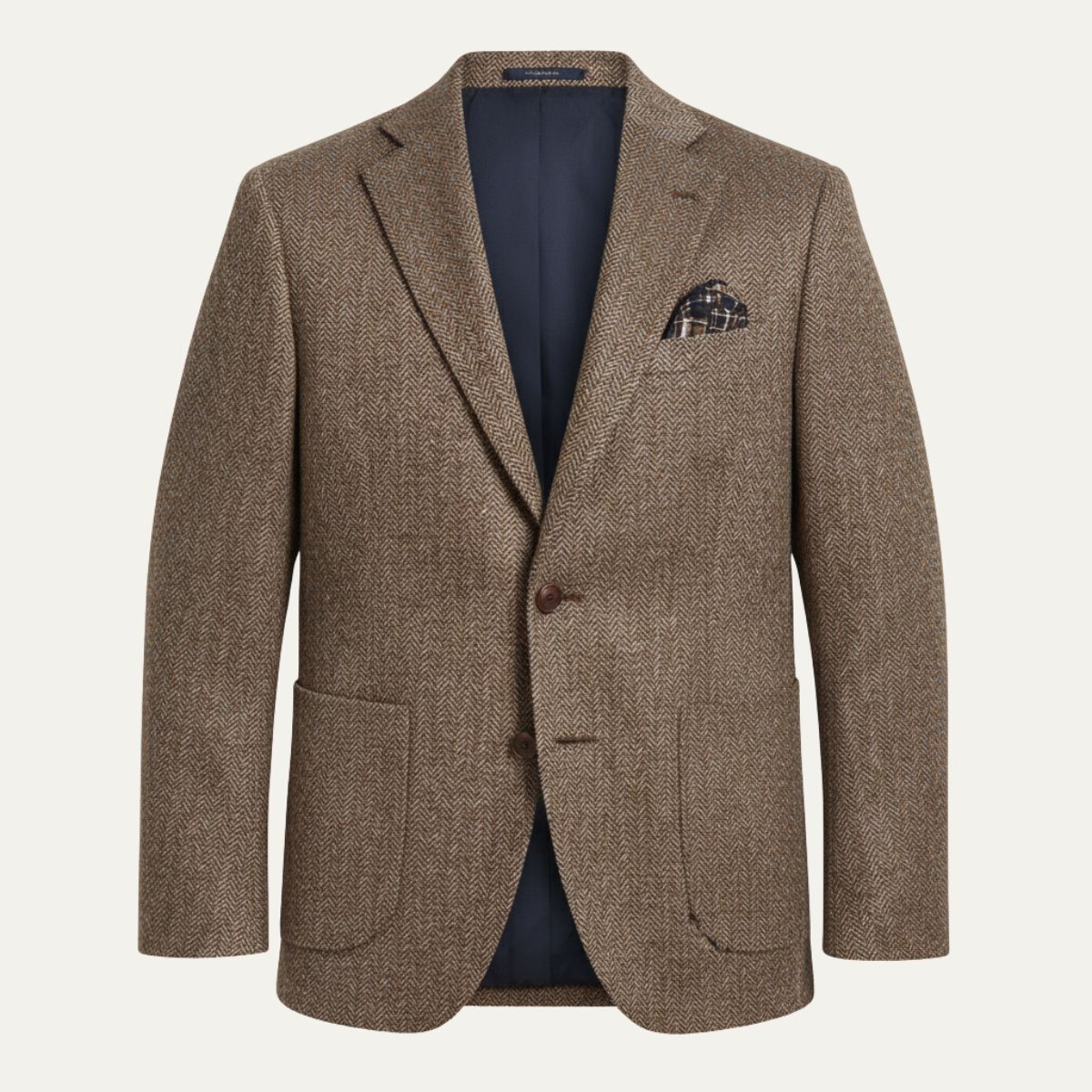 Men's single-breasted herringbone blazer — detail view
