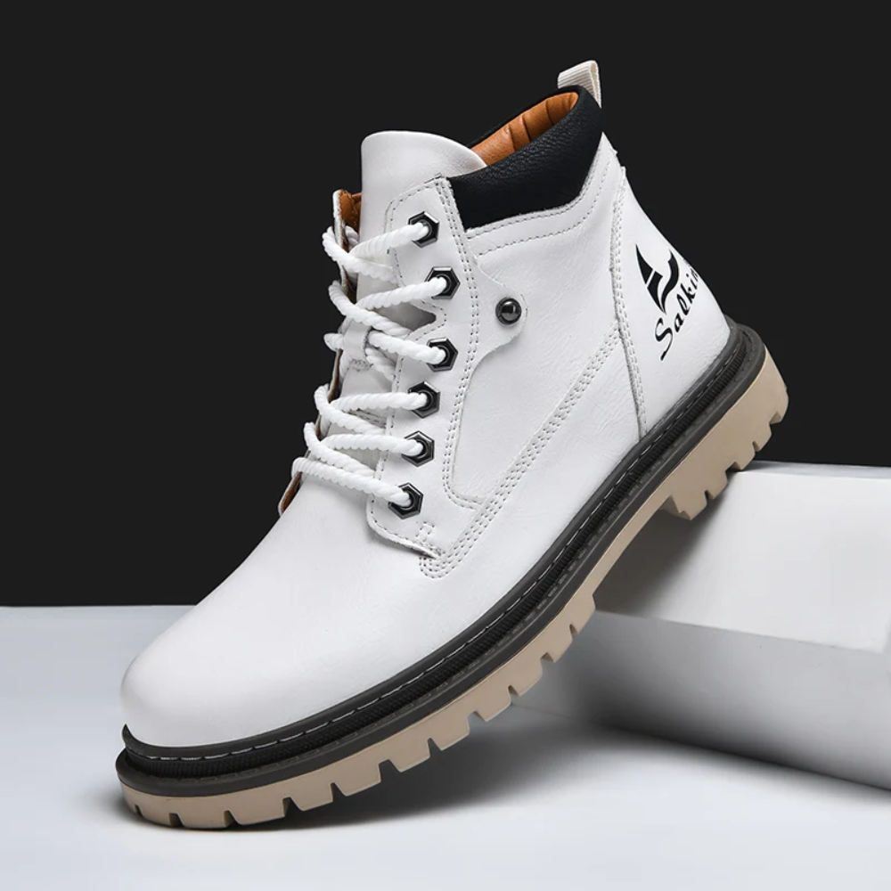 Men's waterproof leather hiking boots in polar white — additional view