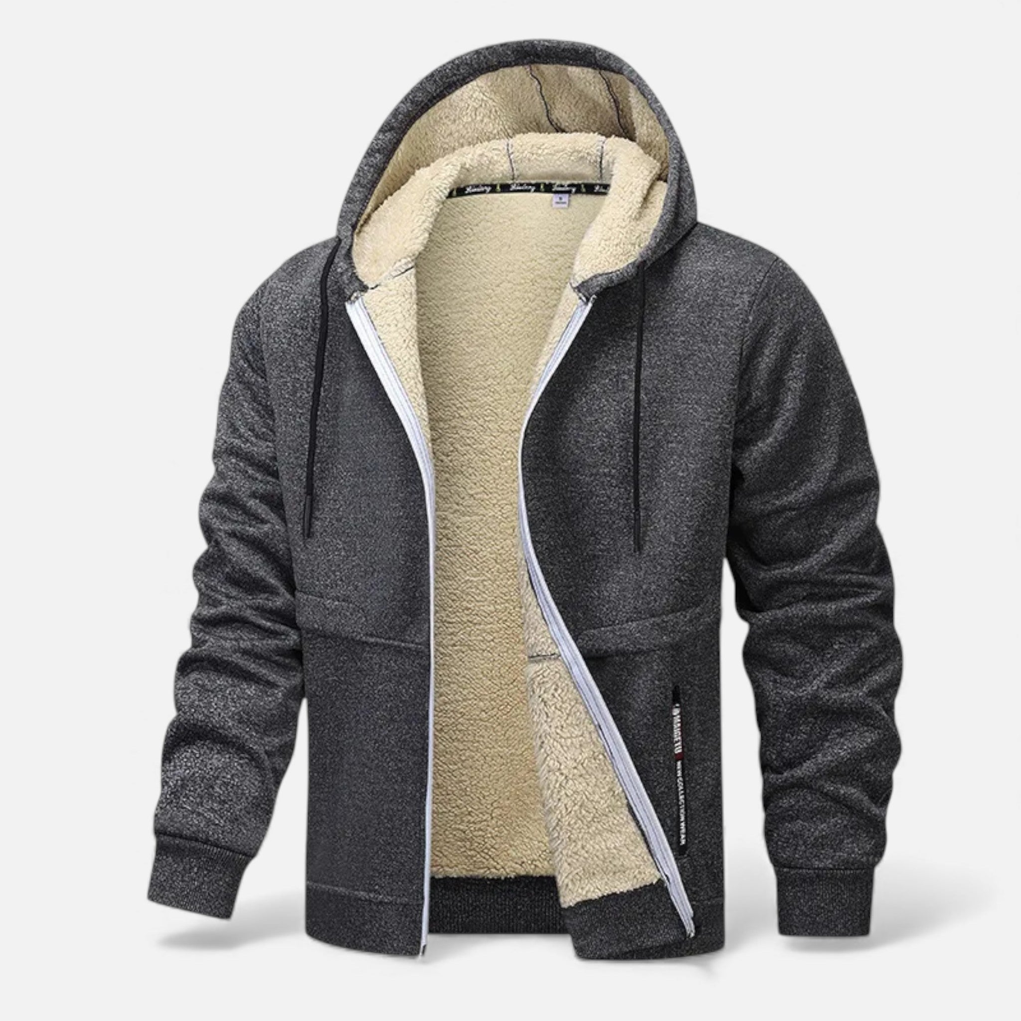 Men's fleece-lined winter hoodie jacket in dark grey — additional view