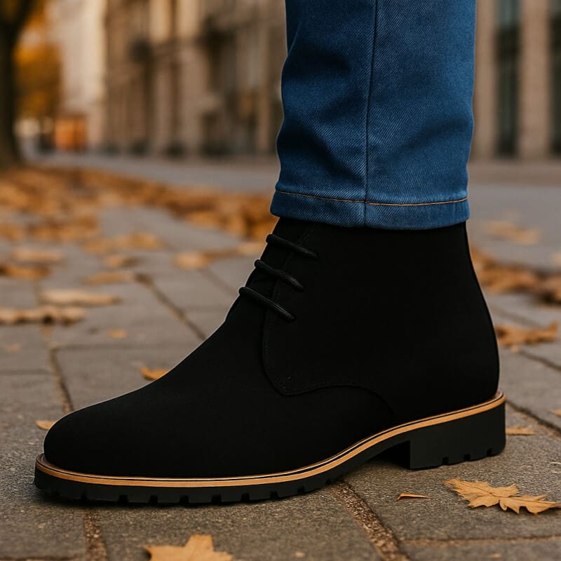 Men's lace-up suede boots — detail view
