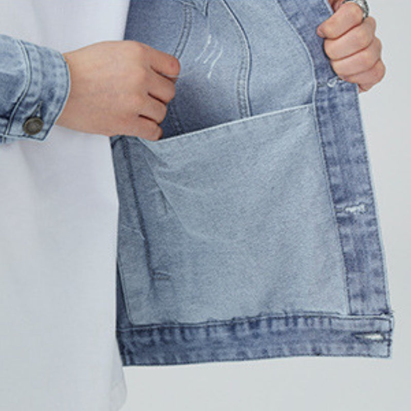 Men's distressed button-up denim jacket — additional view