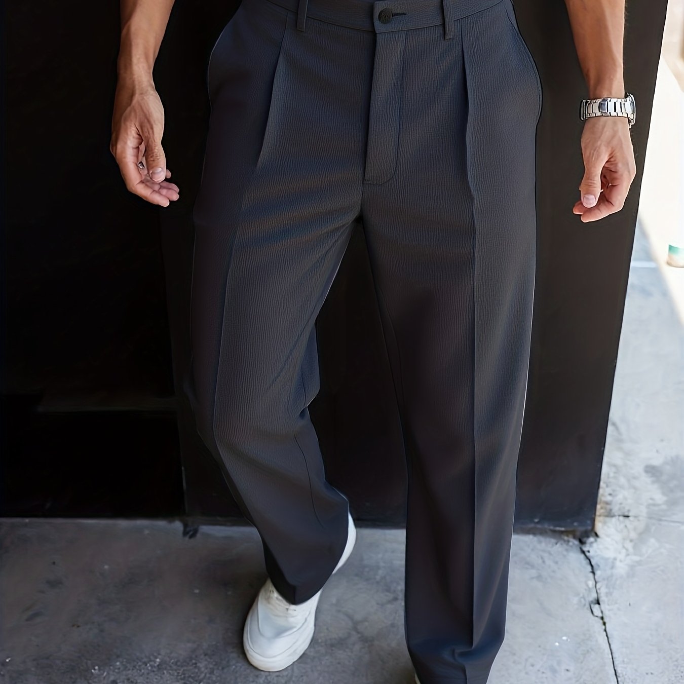 Men's straight-leg tailored pants in slate grey — additional view