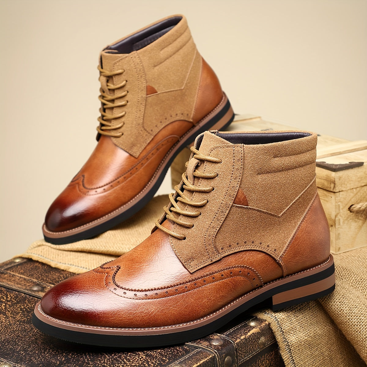 Men's classic wingtip leather boots in yellow — additional view