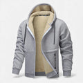 Men's fleece-lined winter hoodie jacket in light grey