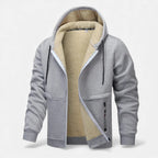 Men's fleece-lined winter hoodie jacket in light grey