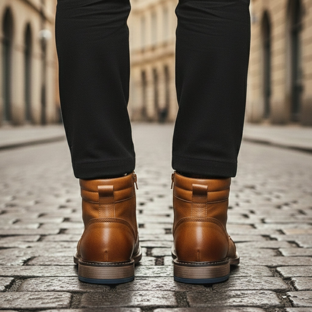 Men's cushioned leather lace-up boots — detail view