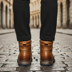 Men's cushioned leather lace-up boots — detail view