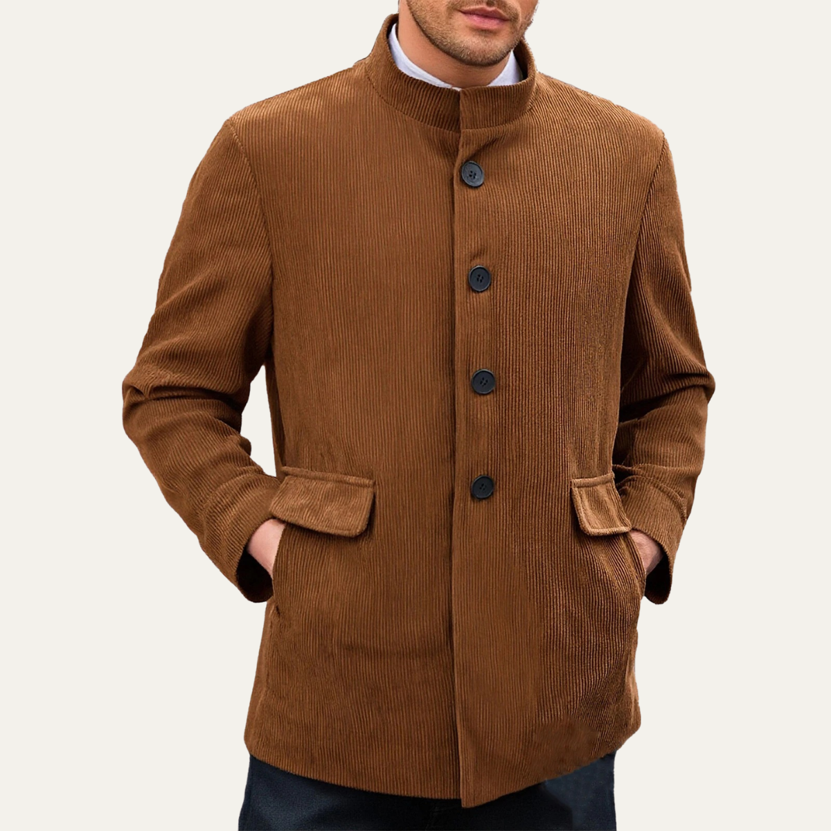Men's casual mid-length field coat in brown — additional view