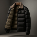 Men's fleece-collar down jacket in black