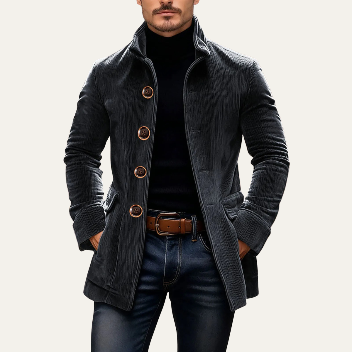 Men's casual mid-length field coat in gray — additional view