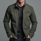 Men's washed cotton vintage zip jacket in green