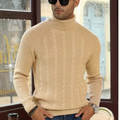 Men's cable-knit mock-neck pullover in beige