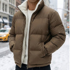 Men's relaxed zip-up down jacket in brown