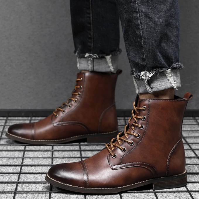 Men's cap toe leather ankle boots — additional view