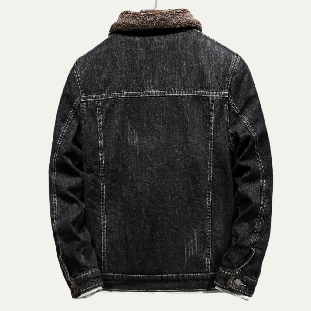 Men's fleece-lined classic denim jacket — detail view
