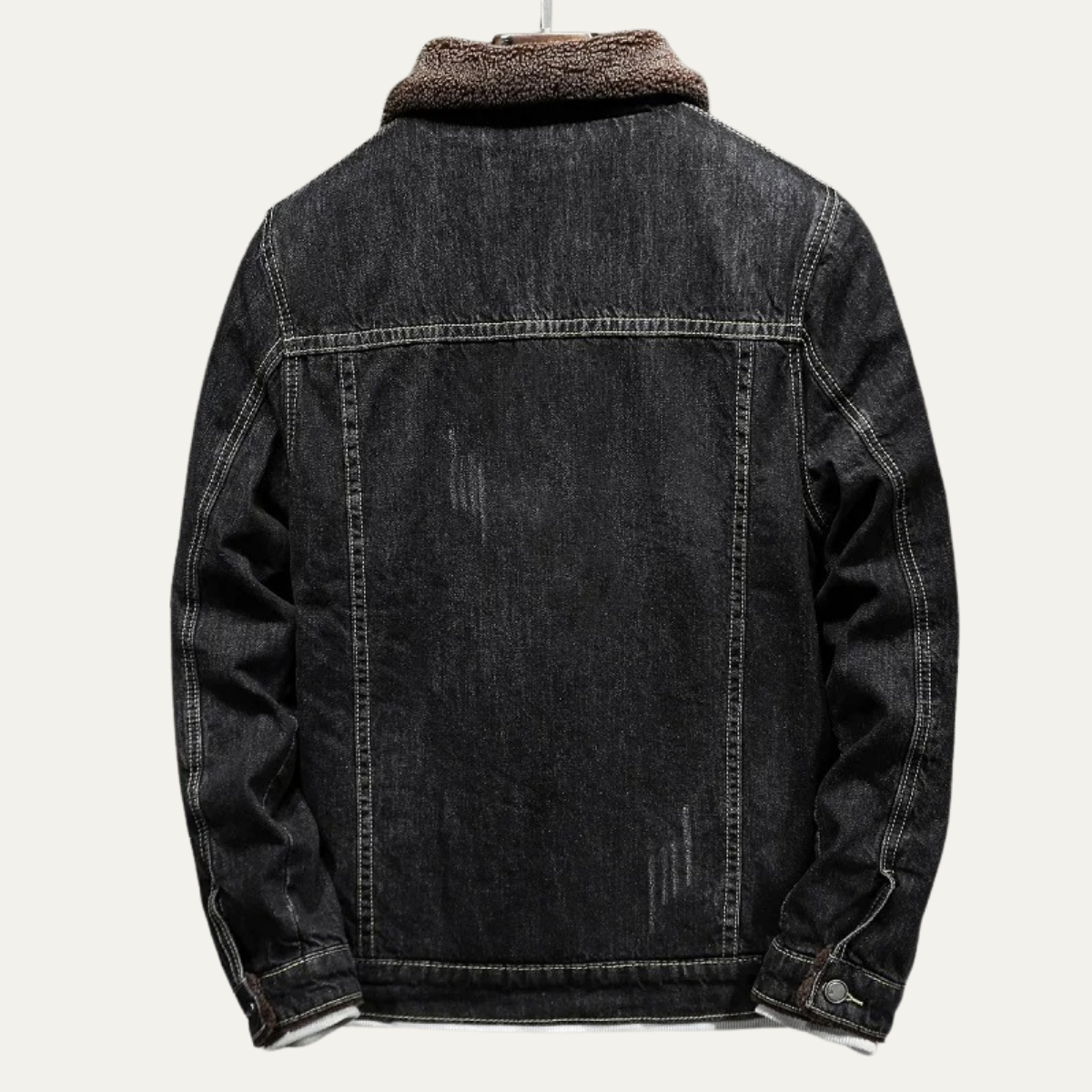 Men's fleece-lined classic denim jacket — detail view