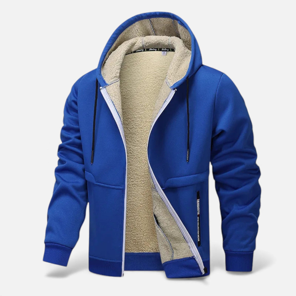 Men's fleece-lined winter hoodie jacket in royal blue — additional view