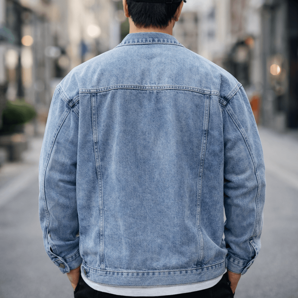 Men's distressed button-up denim jacket — additional view