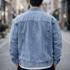 Men's distressed button-up denim jacket — additional view