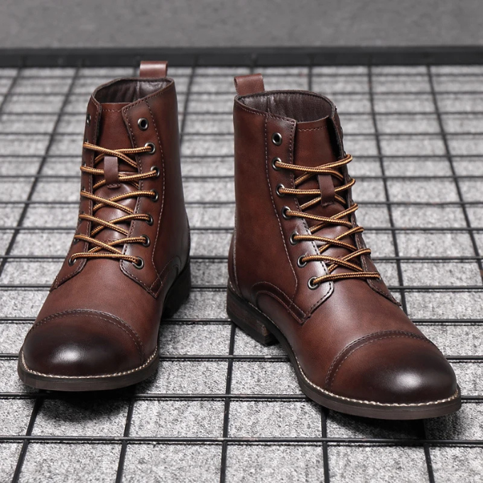 Men's cap toe leather ankle boots — detail view